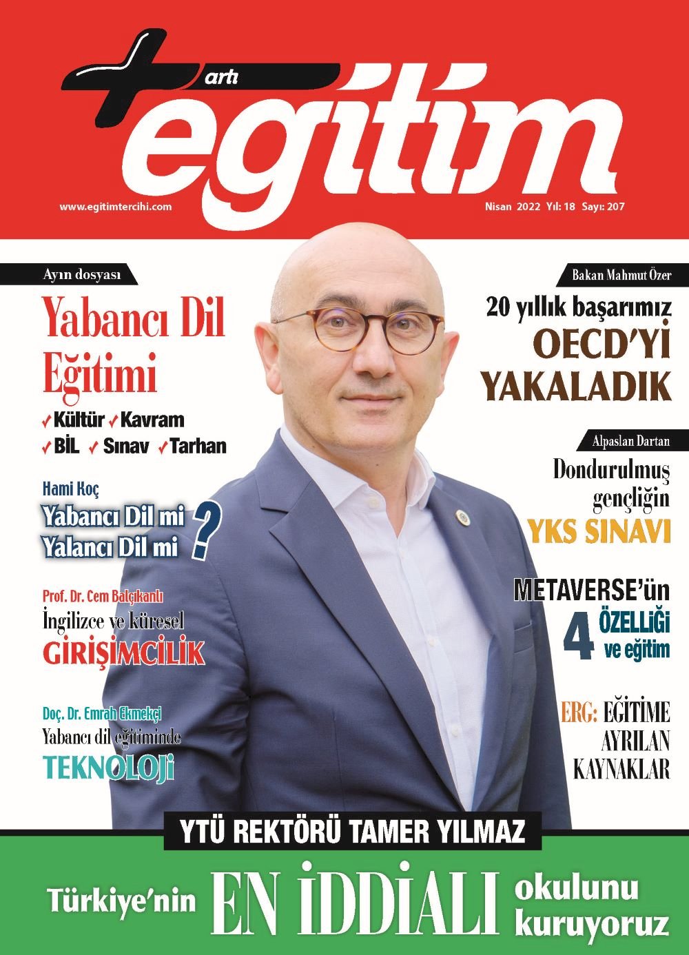 Artı Eğitim Dergisi Nisan 2022 Kapağı - YTÜ Rektörü Tamer Yılmaz